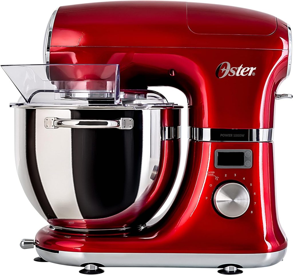 Batedeira Planetária Oster Digital, Bowl Inox, 5L, 110V, Vermelha, 1000W, OBAT911